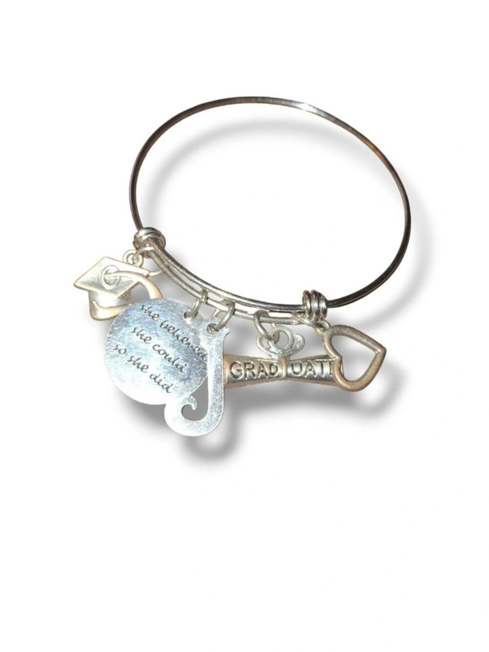 Graduation charm expandable bracelet silvertone